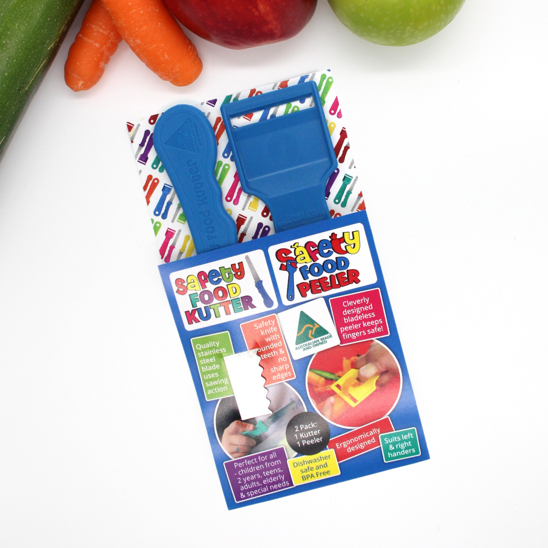 Kiddies Safety Food Kutter Knife & Safety Food Peeler Twin Pack - Assorted Colours
