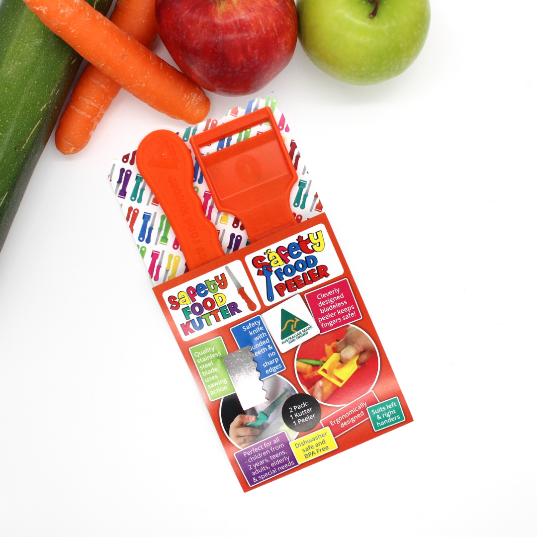 Kiddies Safety Food Kutter Knife & Safety Food Peeler Twin Pack - Assorted Colours