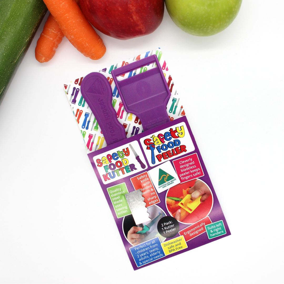 Kiddies Safety Food Kutter Knife & Safety Food Peeler Twin Pack - Assorted Colours