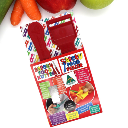 Kiddies Safety Food Kutter Knife & Safety Food Peeler Twin Pack - Assorted Colours