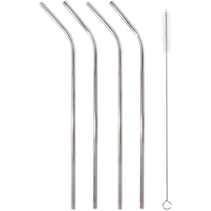 IS Gift Metallic Stainless Steel Bent Reusable Straws 4 Pack - Assorted Colours