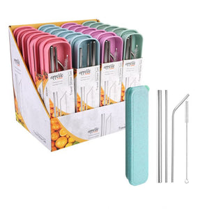 Appetito 5 Piece Stainless Steel Straw Set W/ Case - 4 Asst Colours