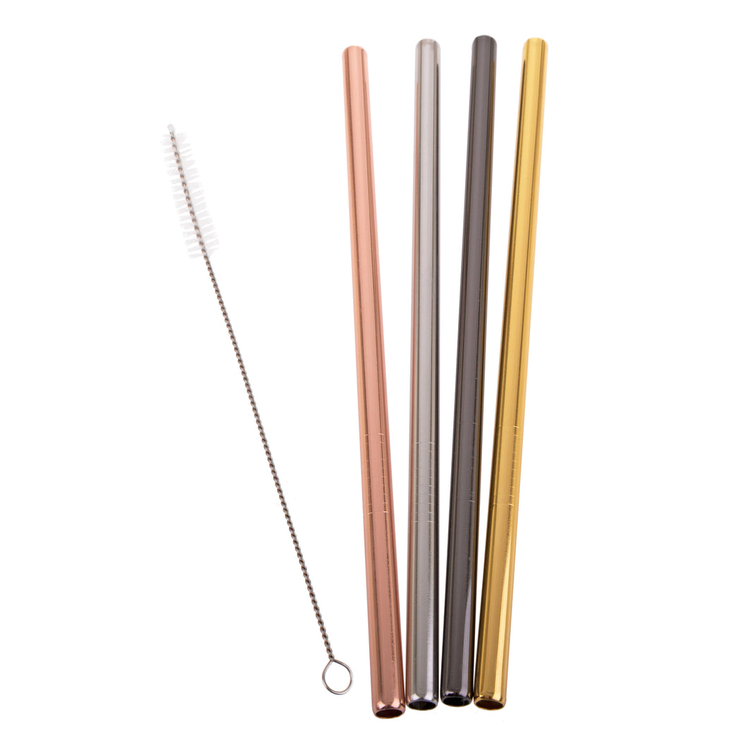 Appetito Metallic Stainless Steel Reusable Smoothie Straws Straight - 4 Pack
