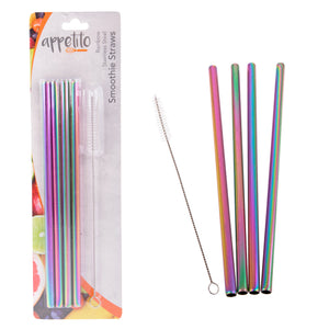 Appetito Rainbow Stainless Steel Reusable Smoothie Straws Straight - 4 Pack