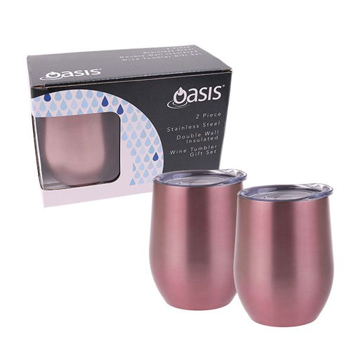 Oasis 330ml Stainless Steel Insulated Wine Tumblers Gift Set (2 Pack) - Assorted Colours/Patterns