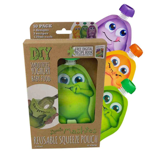 Little Mashies Reusable Food Pouches - 10 Pack of Mixed Colours