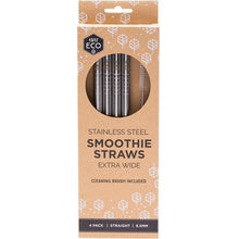 Load image into Gallery viewer, Ever Eco Stainless Steel Reusable Smoothie Straws Straight - 4 Pack with Brush