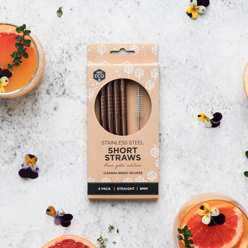 Ever Eco Stainless Steel Reusable Short Straws Straight Rose Gold - 4 Pk